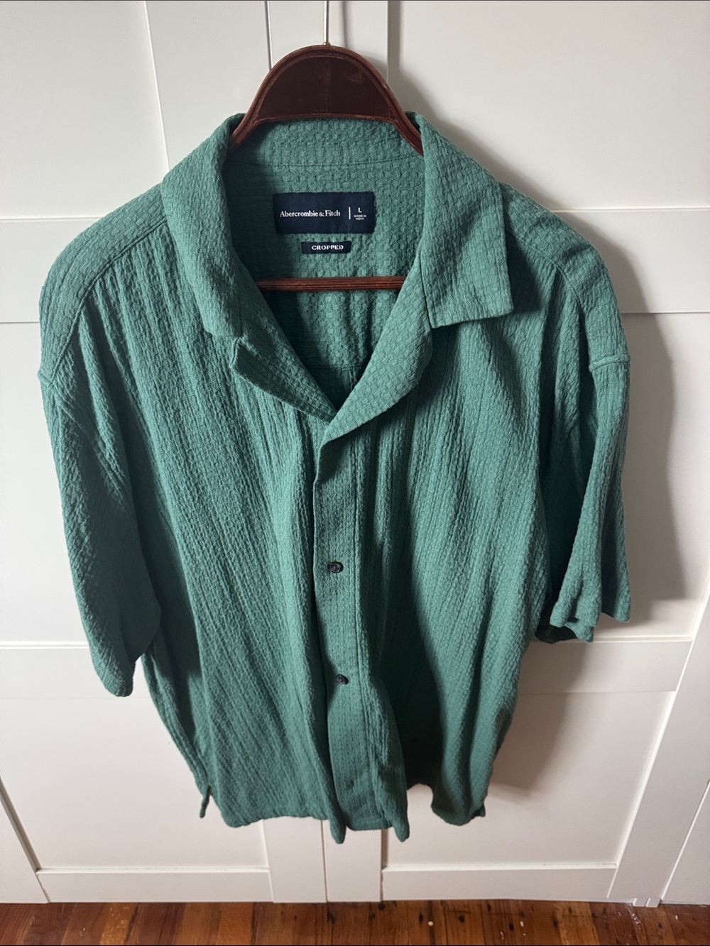 Abercrombie & Fitch Teal Textured Short-Sleeve Button Down